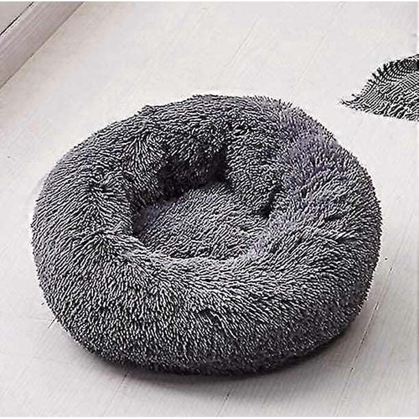Sleeping Round Basket for Dog Cat, Plush Basket Cushion Thick Mattress Winter Round Pet Bed (XS/40cm, Dark Grey)
