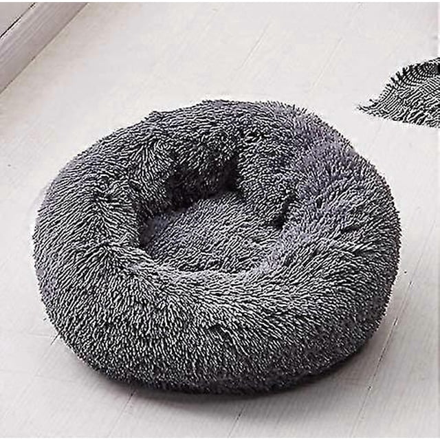 Cesta redonda para dormir para perro y gato, cojín de felpa, colchón grueso, cama redonda de invierno para mascotas (XS/40 cm, gris oscuro)