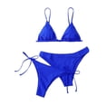 thumbnail image 1 of Trajes de baño para mujer, Trajes de baño para mujer, Traje de baño bikini de tirantes sin espalda de color liso para mujer, Conjunto de bikini con bloques de color y hombros descubiertos, Traje de ba, 1 of 4