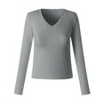 thumbnail image 4 of Arlun,Women's V Neck Plain T Shirts Trendy Plus Size Soft Comfortable Lightweight Tshirts Fall Womens Long Sleeve Slim Fit Basic Pullover Tops 2025 Light Gray S, 4 of 4