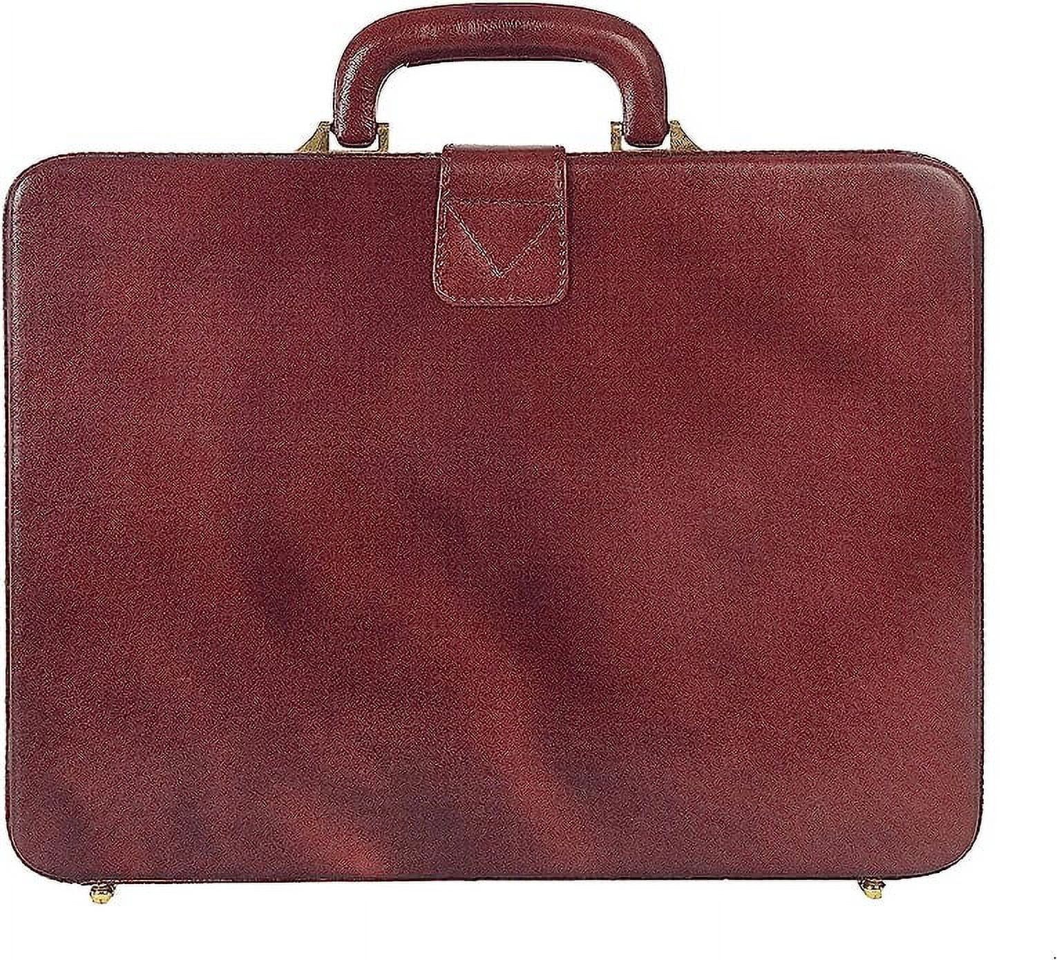 LINDSEY STREET Premium Look Genuine Leather Attache Briefcase for Mens Office Handbag 14 Inch Laptop Case