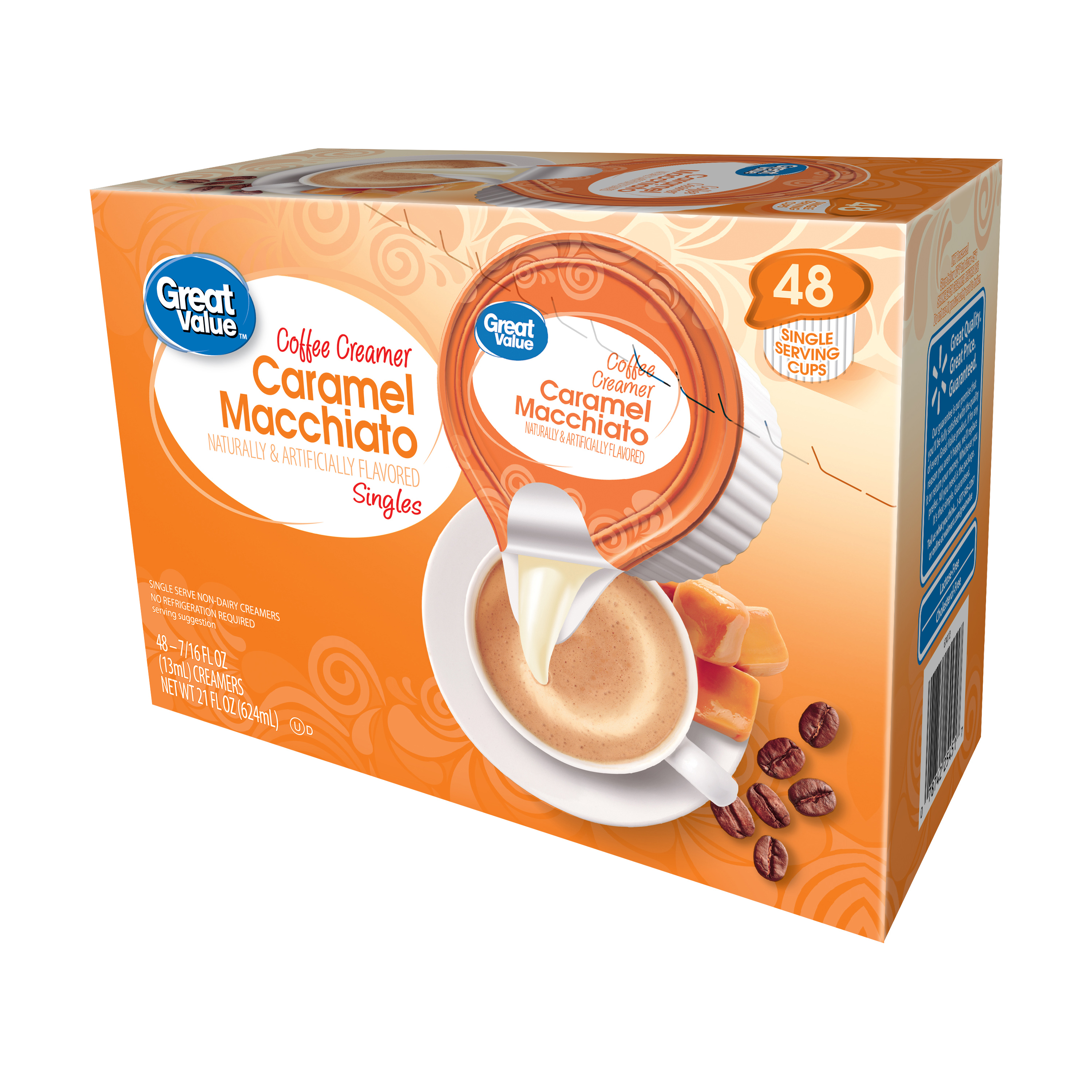 Great Value Coffee Creamer Singles, Caramel Macchiato, 21 fl oz, 48