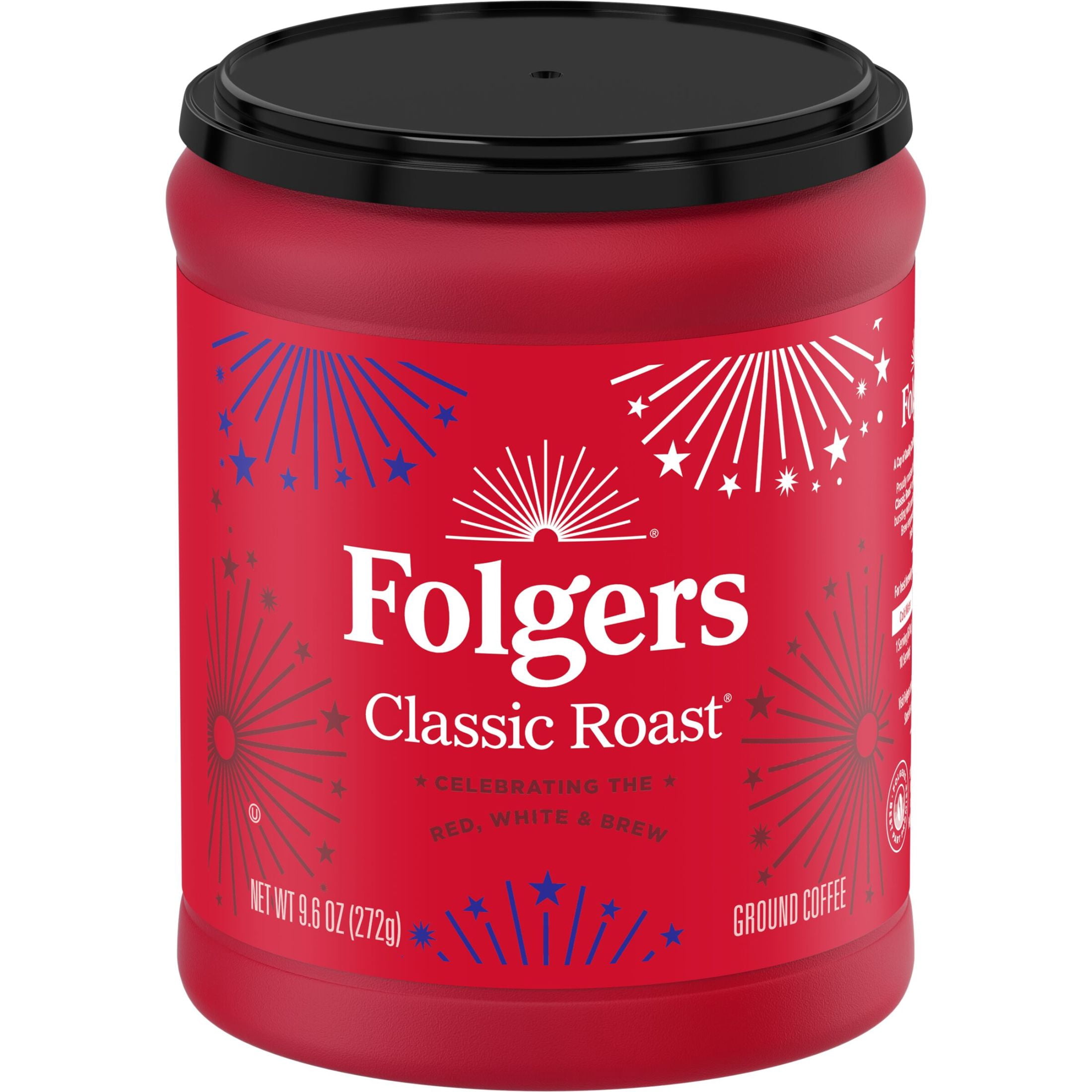 (6 pack) Folgers Classic Roast Medium Roast Ground Coffee, Limited Edition Canister for America’s 250th Anniversary, 9.6 oz