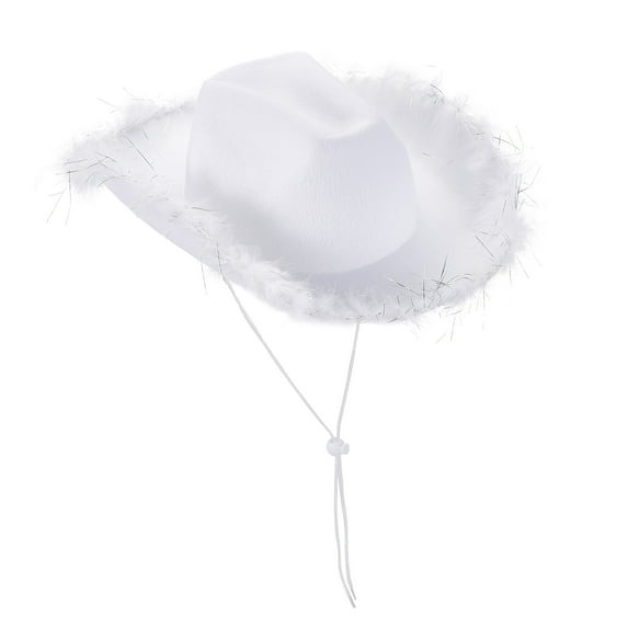 Springcmy Cowboy Hats with Feathers for Women Men Fluffy Cowgirl Hat Felt Wide Brim Western Party Halloween Dress Up Hat
