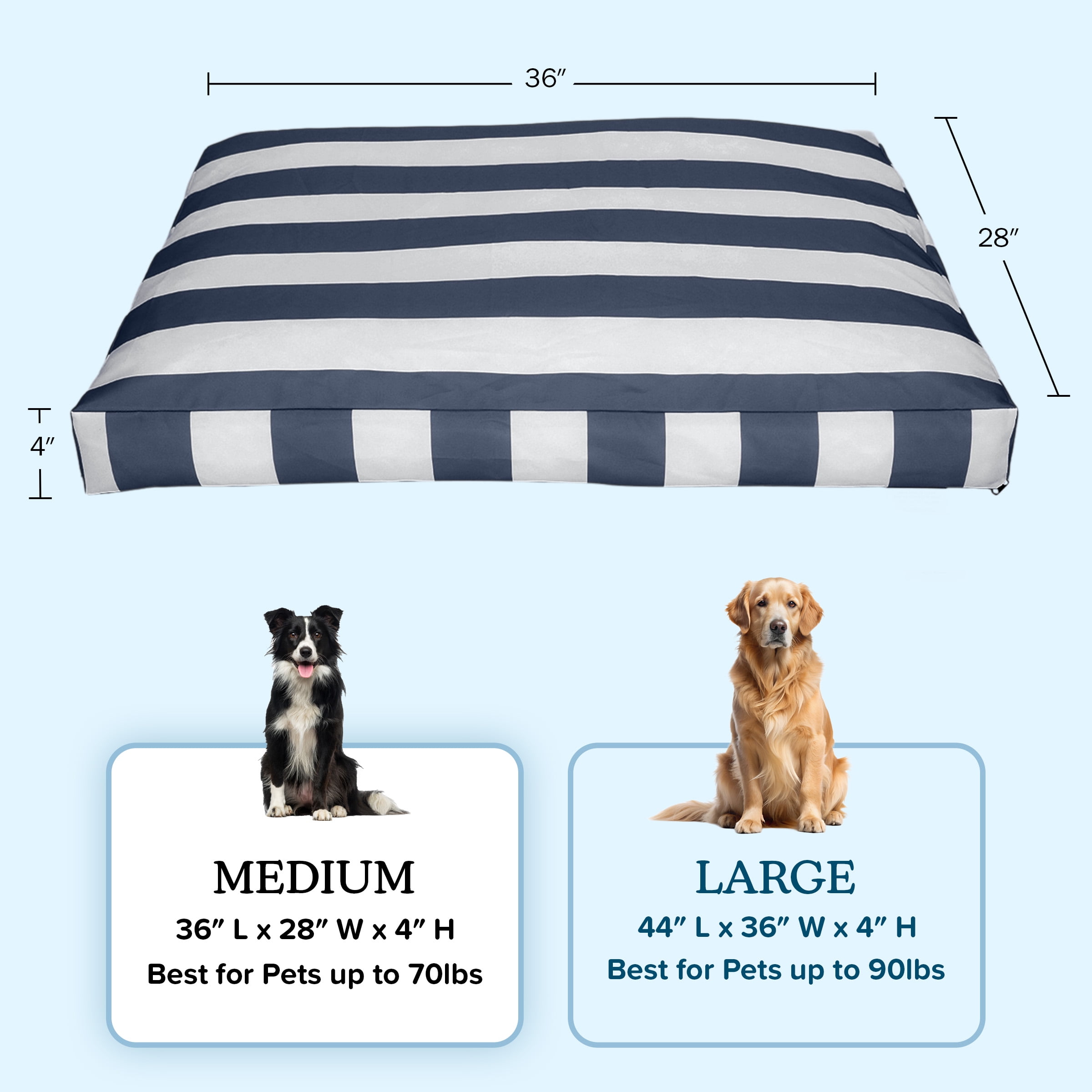 PETMAKER 36in Water-Resistant Dog Bed with Removable Washable Cover (Navy)