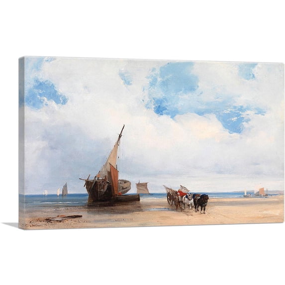ARTCANVAS Beached Vessels Wagon Near Trouville France Canvas Art Print by Richard Parkes Bonington - Size: 40" x 26" (1.50" Deep)