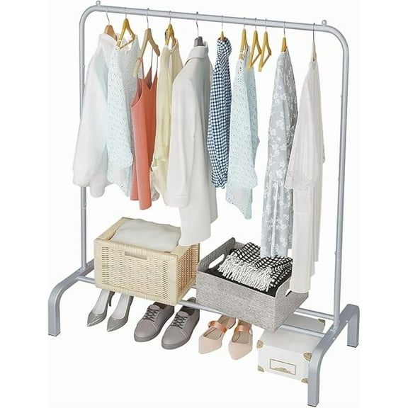 Metal 43.3 Inches Garment Rack with Bottom Shelf Clothing Rack for Hanging Clothes Coats Skirts Shirts Sweaters Gold