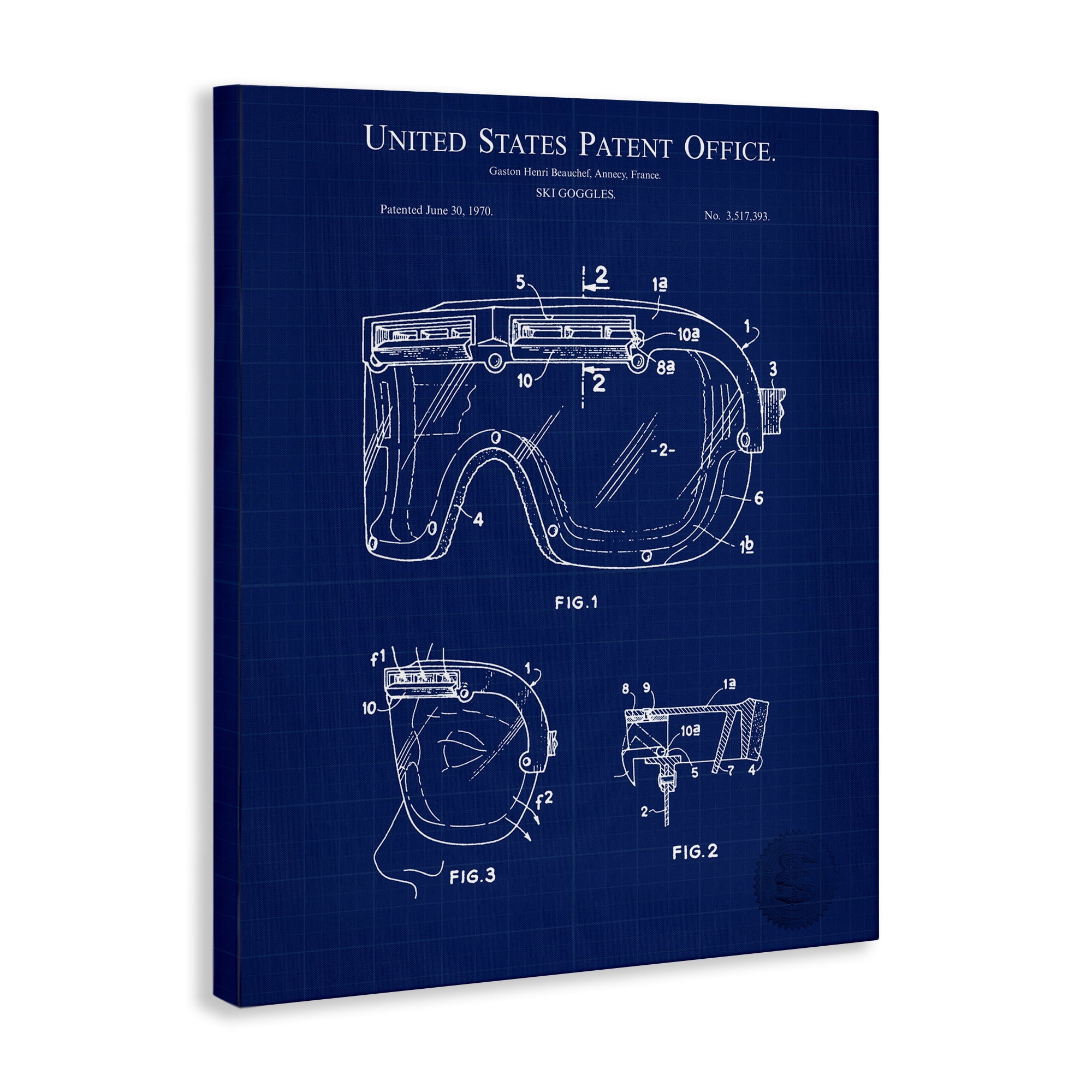 Stupell Industries Ski Goggles Blueprint Sports Painting Gallery Wrapped Canvas Art Print Wall Art, 30 x 40
