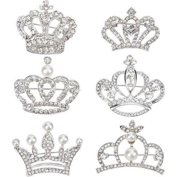 6 Styles Rhinestone Brooch Pins for Women Fashion Queen Lapel Pins Small Elegant Silver Brooches Pin for Wedding Party Banquet Birthday Backpack Clothes Decoration