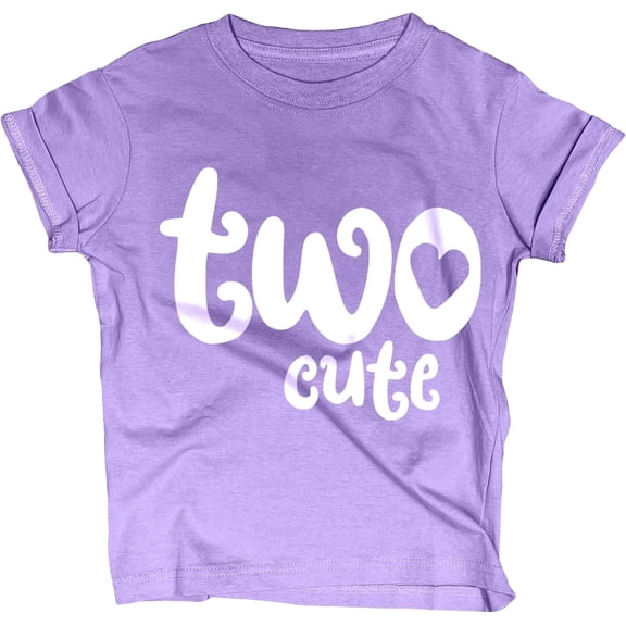 Lalo & Luna Two Cute Second Birthday Girls Short Sleeve Shirt, Toddler Tee, Purple Heather