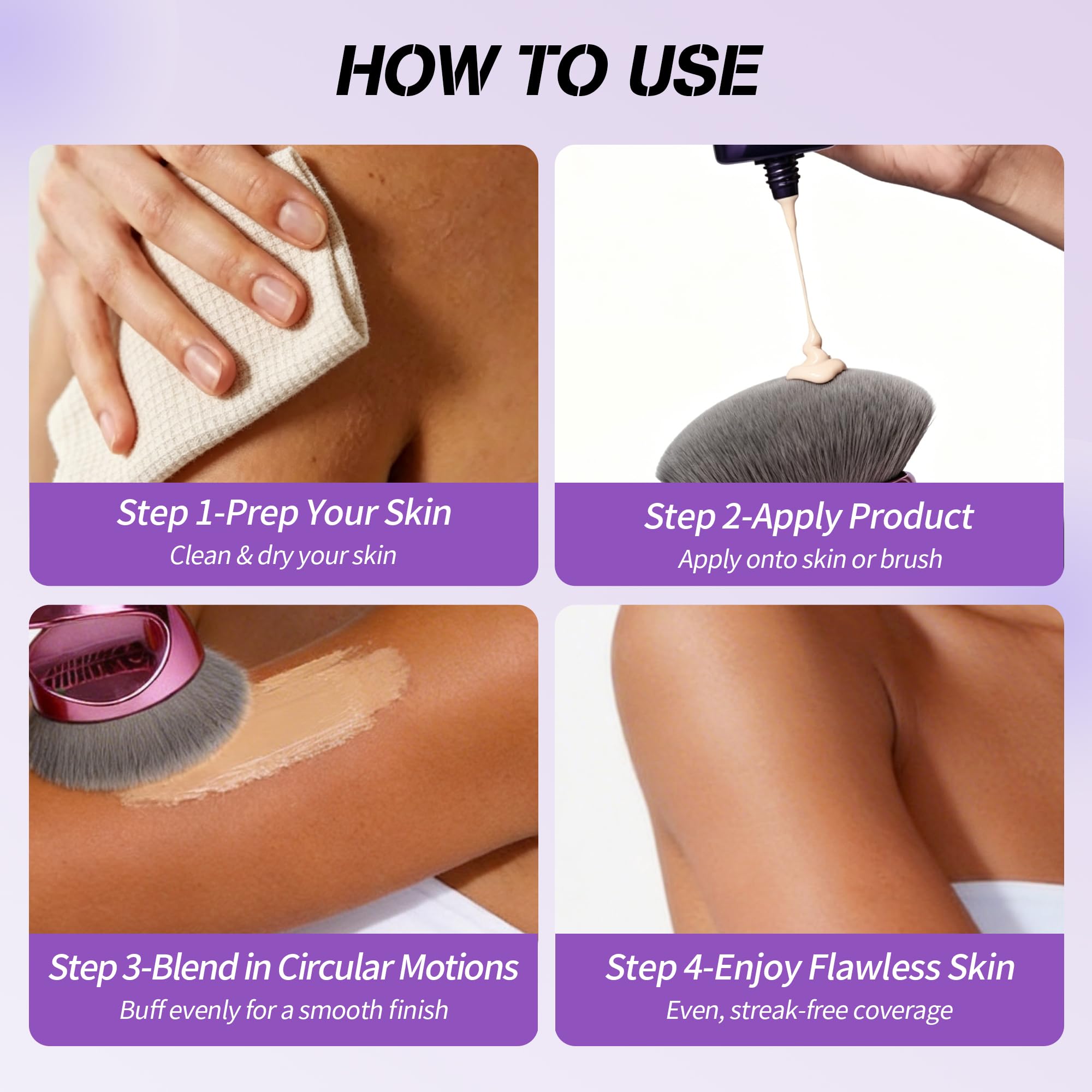 Cepillo de Maquillaje Corporal, Cepillo Kabuki Grande para Cuerpo para Mezclar y Difuminar, Cepillo Kabuki de Cabeza Ancha Extra Grande de 4.5 pulgadas para Autobronceador, Aplicador para Difuminar Maquillaje de Piernas para un Acabado Perfecto sin Esfuerzo, Púrpura 8