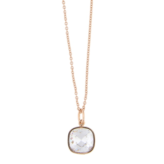 Collar para Mujer con Cristal Fino Swarovski en forma de Cuadrado– Bañado en Oro Rosa 14k- Collar Elegante y Brillante-Collares de Mujer de Moda- Joyería para Mujer de Moda- Regalo especial Ortiz Espinosa Temporada