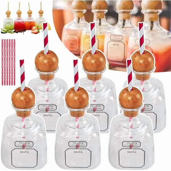 Reusable Cups with Straw,  Bottles Empty for Drinks, Mini Liquor Bottles, 375ml Clear Shot Acrylic Plastic Cup for Juice, Champagne, Wine, Alcohol, Cocktail, Tequila Party Wedding