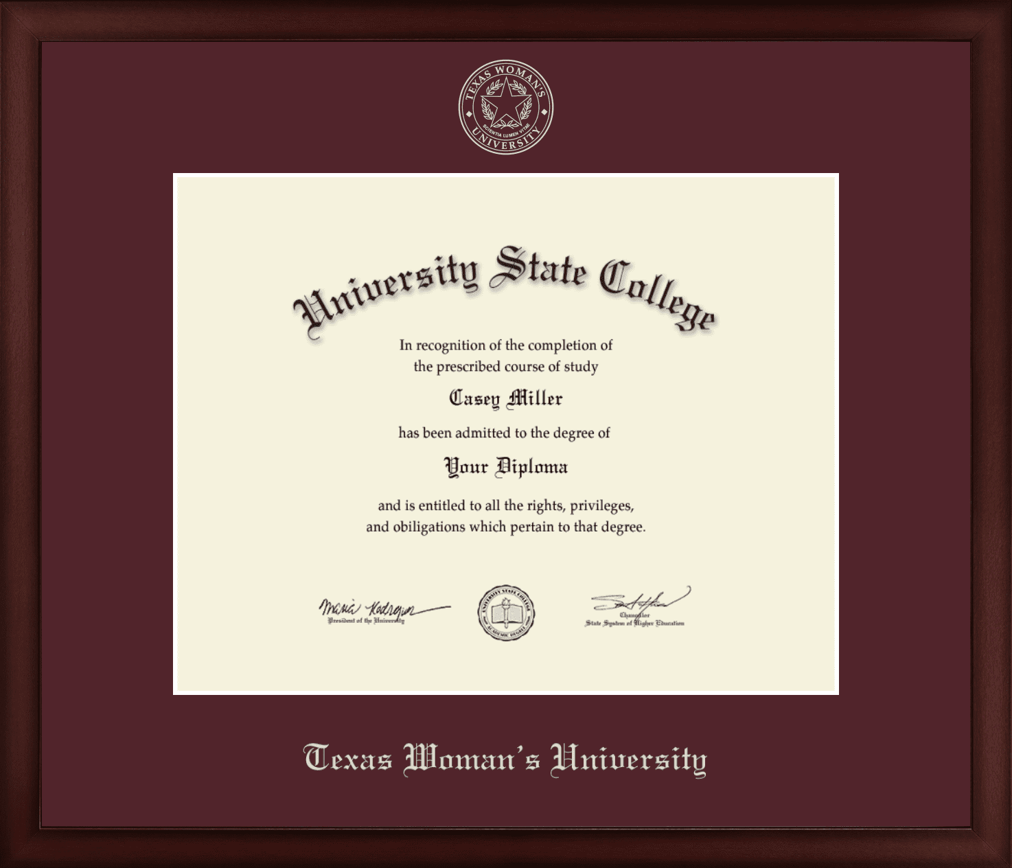 Texas Woman s University Diploma Frame Document Size 14 X 11