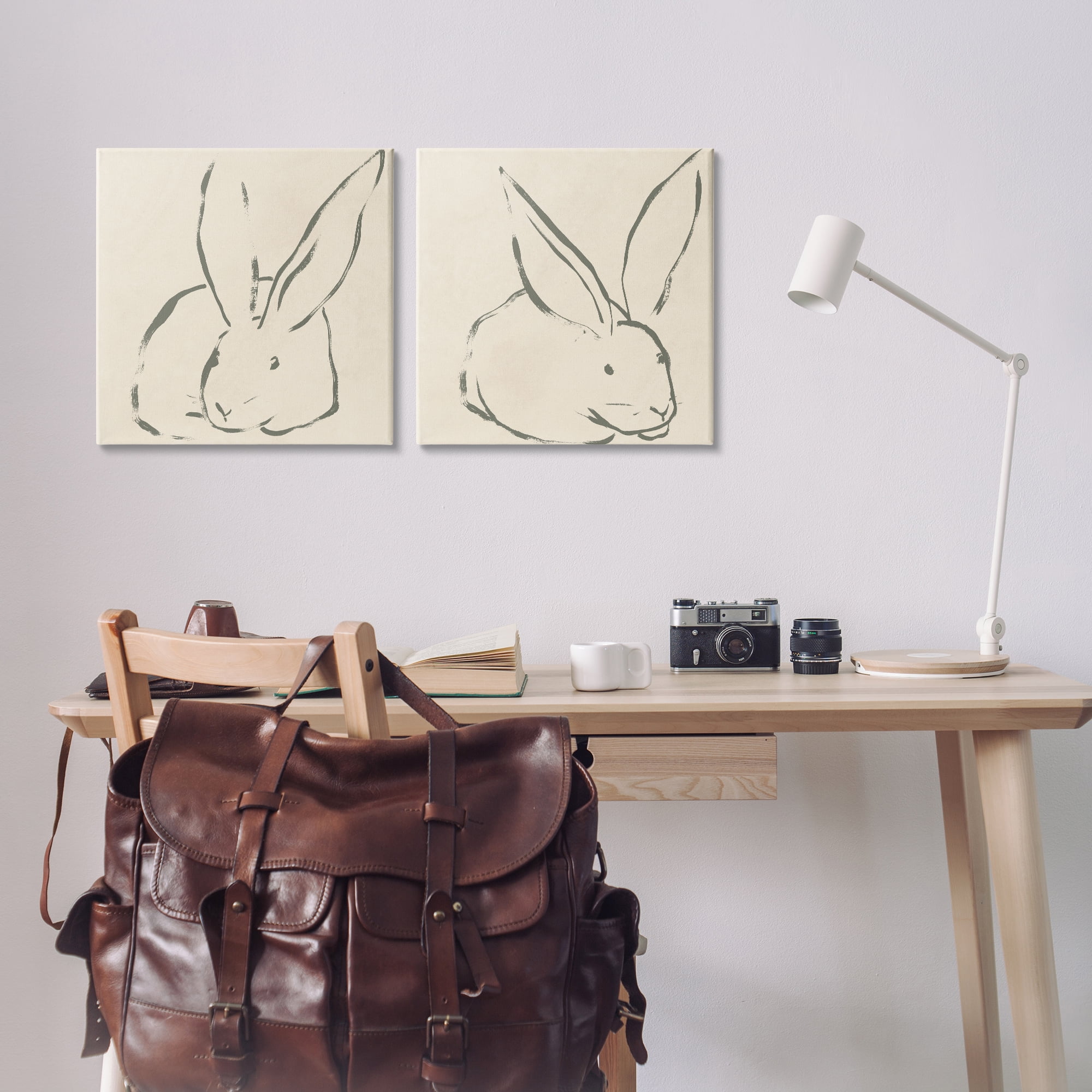 Stupell Industries Minimalist Resting Rabbit Line Drawing Animals Drawing Wrapped Canvas Art Print Wall Art, 17 x 17, Set of 2