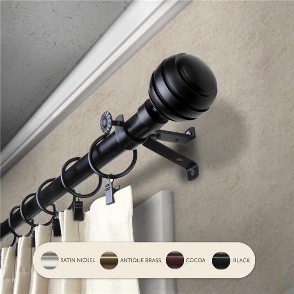 Central Design 4891-992 0.8125 in. Louise Curtain Rod with 120 to 170 in. Extension, Black