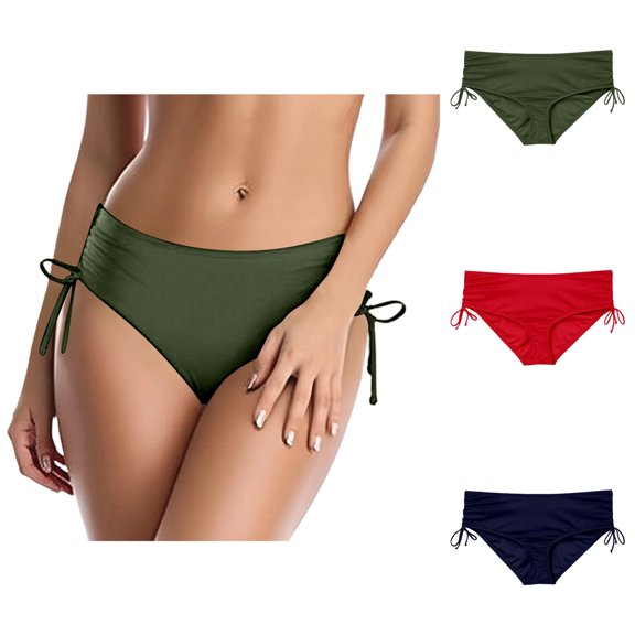Women's Mid Waist Bikini Bottoms Full Coverage Swim Bottoms Side Tied Swimsuit Bottoms