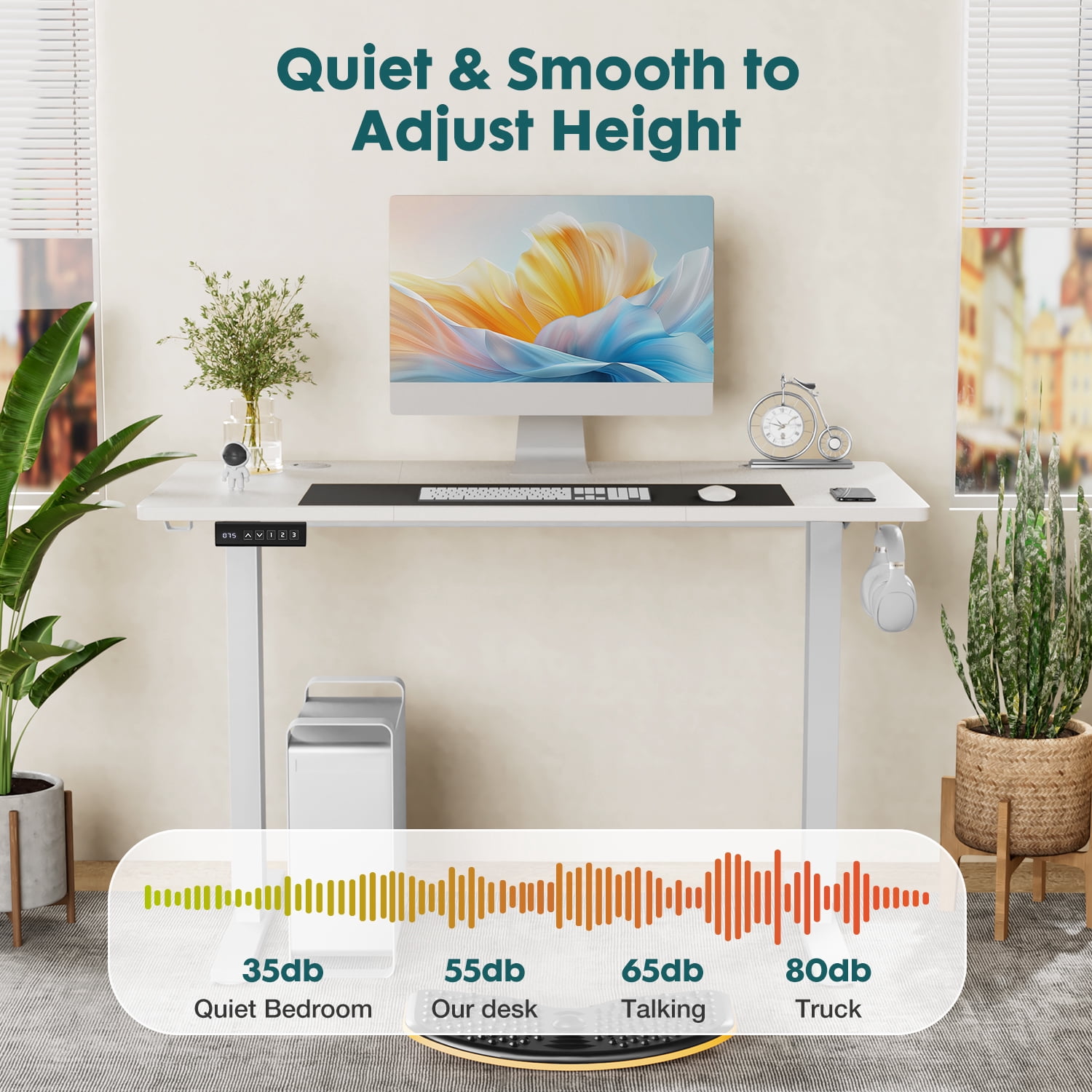 Electric Stand up Desk, 55'' Wide Desktop with Adjustable Height, Standing Computer Desk for Home Ofiice, White