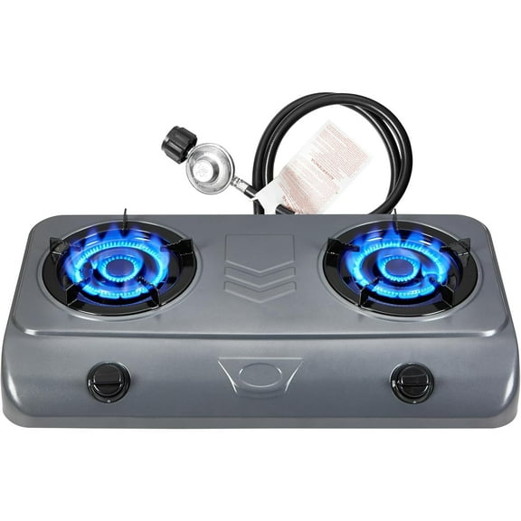 35000 BTU 2 Burner Propane Gas Stove Cooktop Outdoor Camping Stove Portable Double Burner for BBQ Boiling Frying Cooking Estufa de Gas Portátil Fogón de Gas