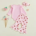 thumbnail image 4 of WUANDIXFA Baby Girl First Birthday Outfit Long Sleeve Berry Sweet Romper+Strawberry Flare Pants+Bow Cake Smash Fall Clothes (Pink, 6-12 Months), 4 of 9