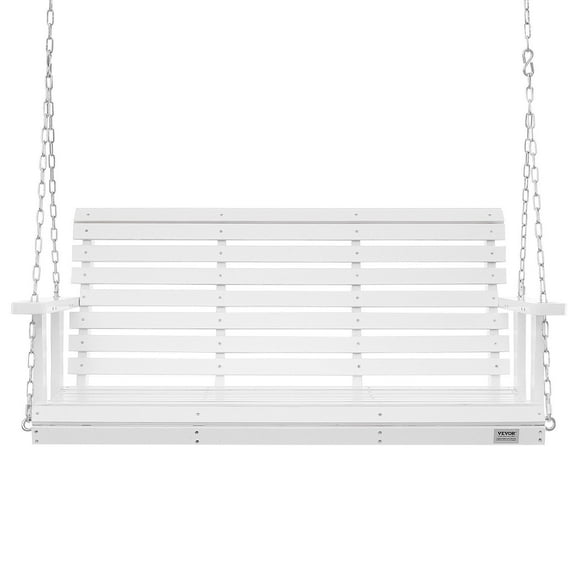White 4.5 FT Wooden Porch Swing - Heavy Duty Outdoor Patio Bench Swing with Chains, Supports 880 lbs, for Garden & Courtyard