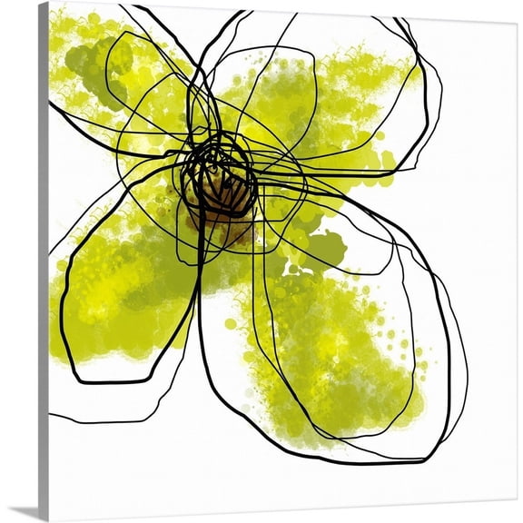 Great Big Canvas "Green Liquid Floral Four"  by Jan Weiss Yellow White   Wrapped Canvas Print Wall Artwork