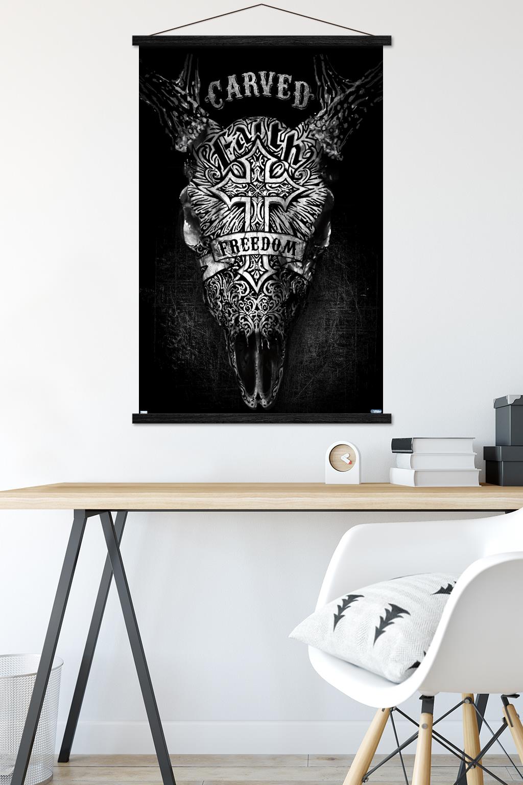 Jim Baldwin - Carved Faith Skull Wall Poster with Magnetic Frame, 22.375" x 34"