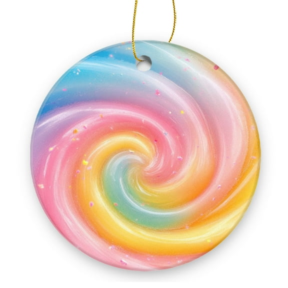 Rainbow Candy Swirl on Candyland Background - Christmas Ornament Xmas Keepsake Ceramic Ornaments Holiday Decorations for Tree Christmas Gift Ideas 2.95in