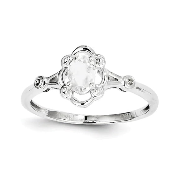 925 Sterling Silver White Topaz and Diamond Ring Size 5 Measures 2mm Wide - Ring for Women