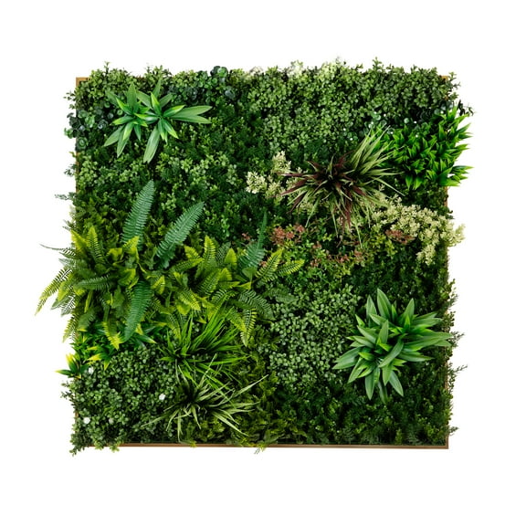 Nearly Natural 38in. x 38in. UV Resistant Madagascar Forest Artificial Living Wall Art Panel in Gold Aluminum Frame (Indoor/Outdoor)