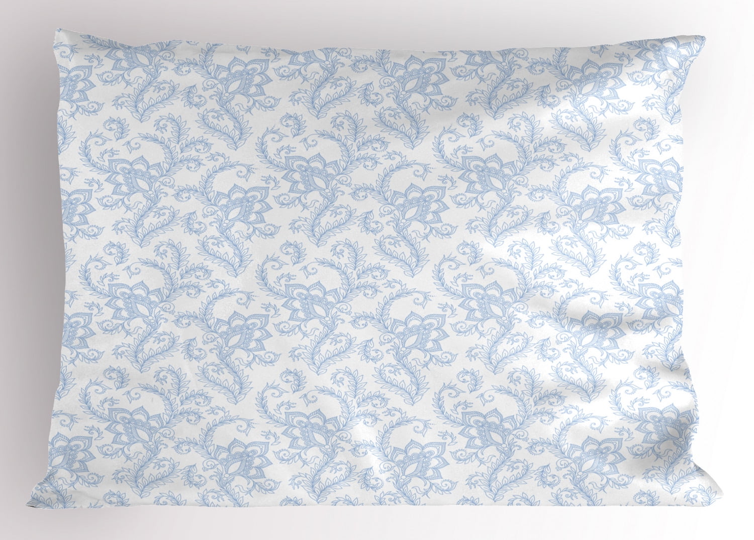 Henna Pillow Sham Soft Colored Floral Arrangement with Leaves Stalks and Geometric Shapes Design, Decorative Standard Size Printed Pillowcase, 26 X 20 Inches, Pale Blue White, by Ambesonne