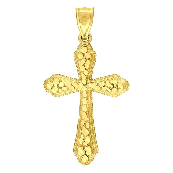10k 10kt Yellow Gold Diamond-Cut Mens Cross Religious Charm Pendant