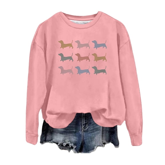 WEIWEN Dachshund Sweatshirt for Women Weenie Mama Shirt Dog Lover Long Sleeve Fall Outfits for Women Sweaters Womens Tops Dressy Casual Fashion Clothing Pink, S