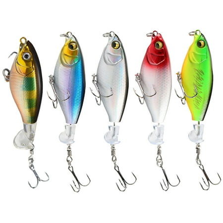 BIBABLYKE 5Pcs Propeller Noise Baits Topwater Fishing Lures Propeller Tractor Hard Baits Fish Hook for Saltwater and Freshwaters