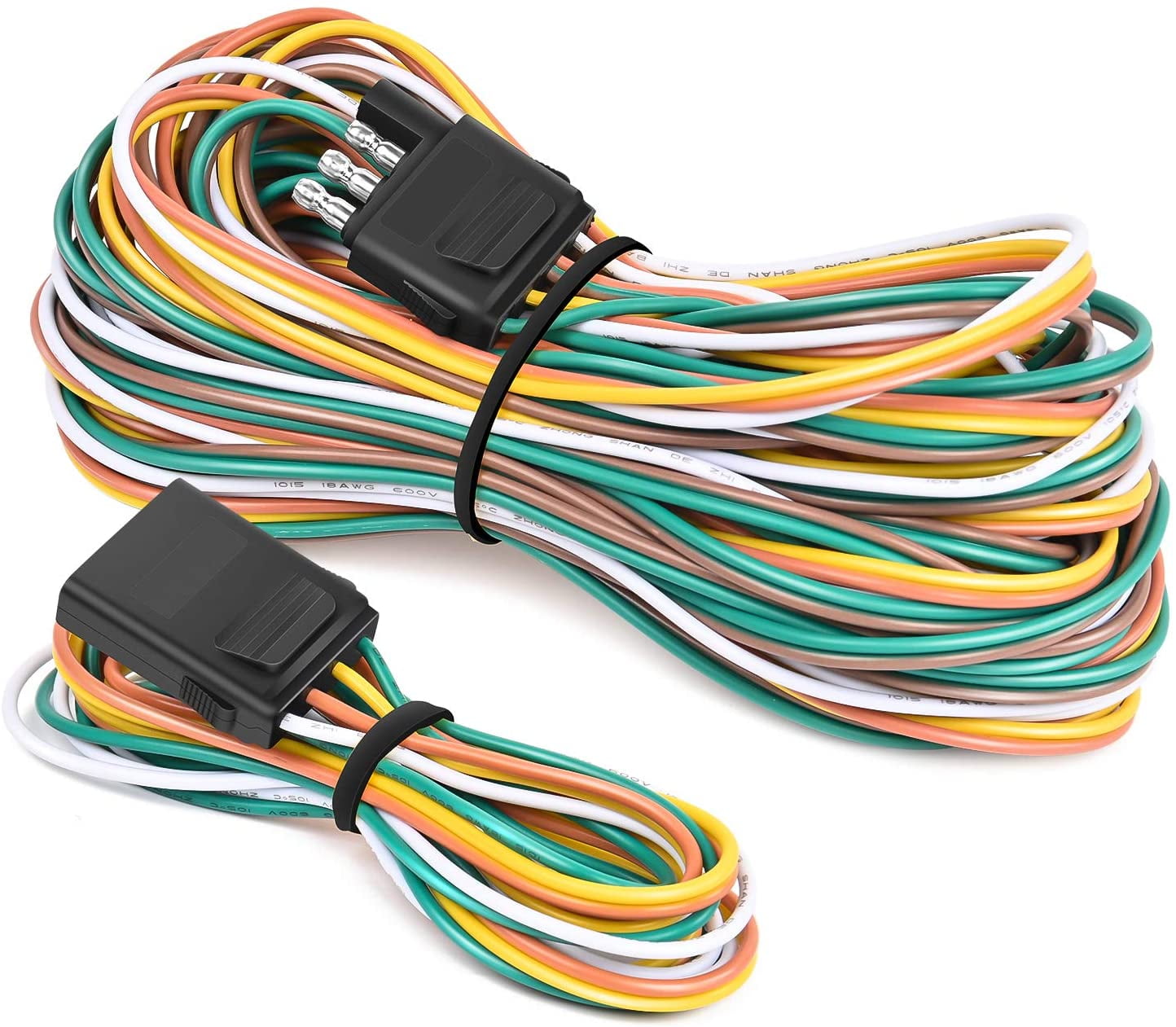 25Feet Male 4Feet Female Trailer Wire Trailer Harness for Utility Boat Trailer Lights VINAUO 25ft Trailer Wiring Harness Kit 4 Wire 18 AWG Color Coded Trailer Light Wire with 4 Way Flat Plug 