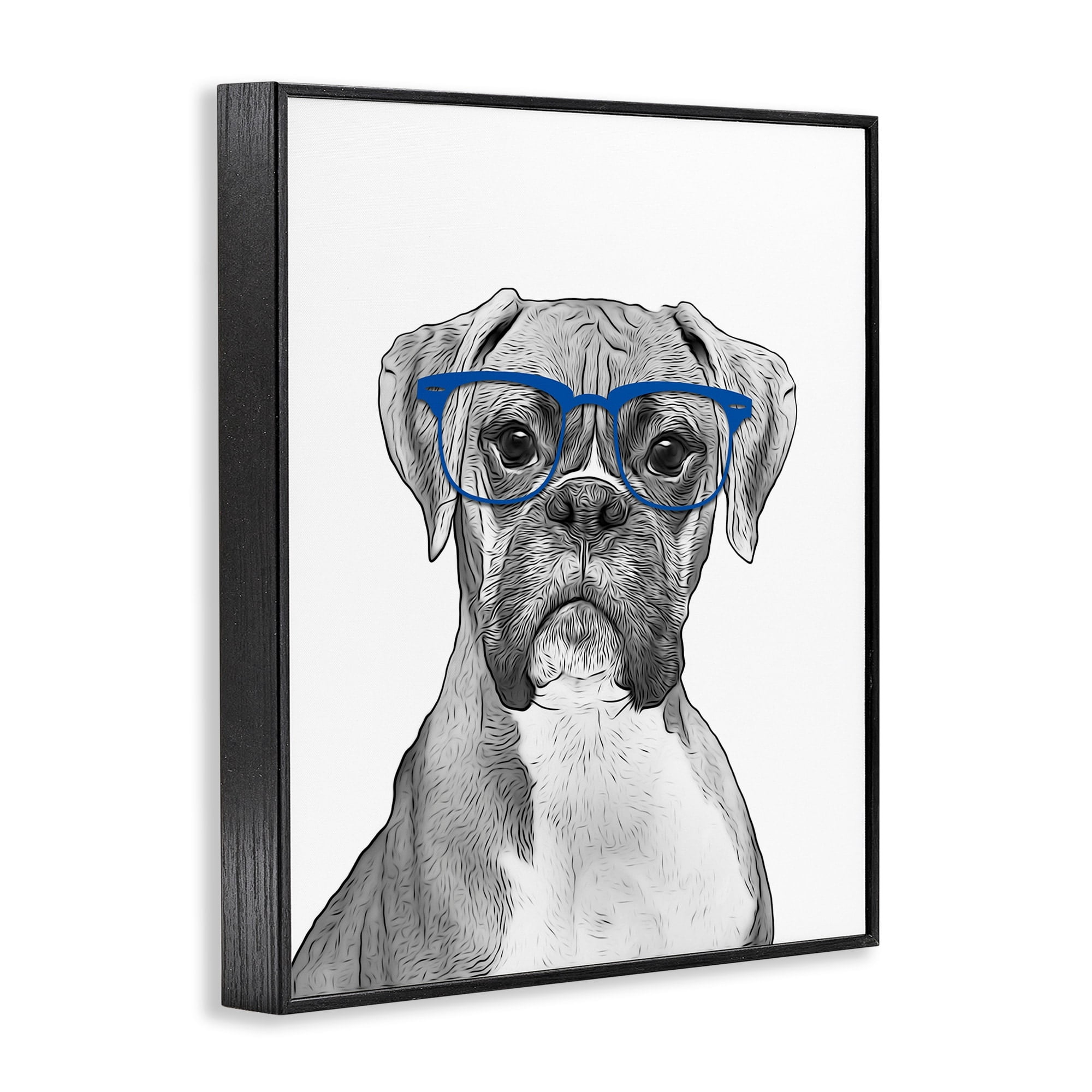 Stupell Industries Fun Boxer Dog Wearing Glasses Animals & Insects Painting Black Framed Art Print Wall Art