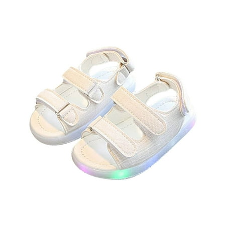 Penkiiy Summer Sandals Children Led Light Shoes Beach Shoes Hollow Breathable Soft Sole House Slippers for Kids Summer 2-2.5 Years White On Sale