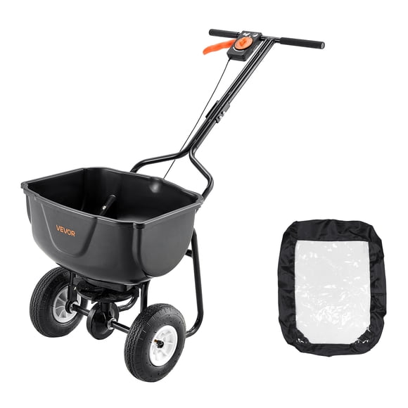 VEVOR Walk Behind Spreader, 60LBS Capacity, Push Spreader with 0-9.8 ft Spreading Width, 8 in All Terrain Pneumatic Tires, Garden & Lawn Broadcast Spreaders, for Seed, Fertilizer