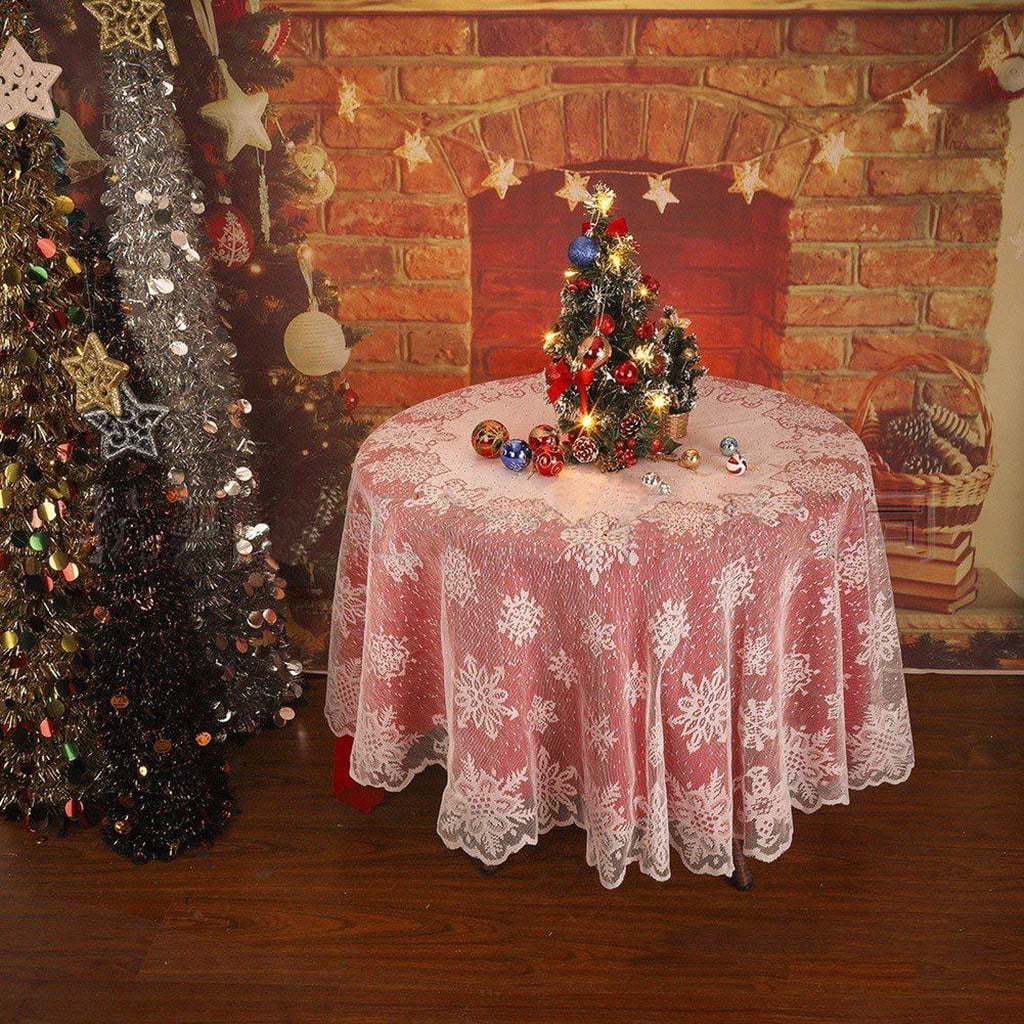 Christmas Pinecone White Lace Tablecloth Xmas Square Table Cover Home Decor 