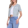 thumbnail image 4 of CHAQUETA DE PUNTO DE TWEED PARA MUJER INSPIRE CHIC, MANGAS CORTAS, CUELLO REDONDO, CORTA, AZUL S, 4 of 6