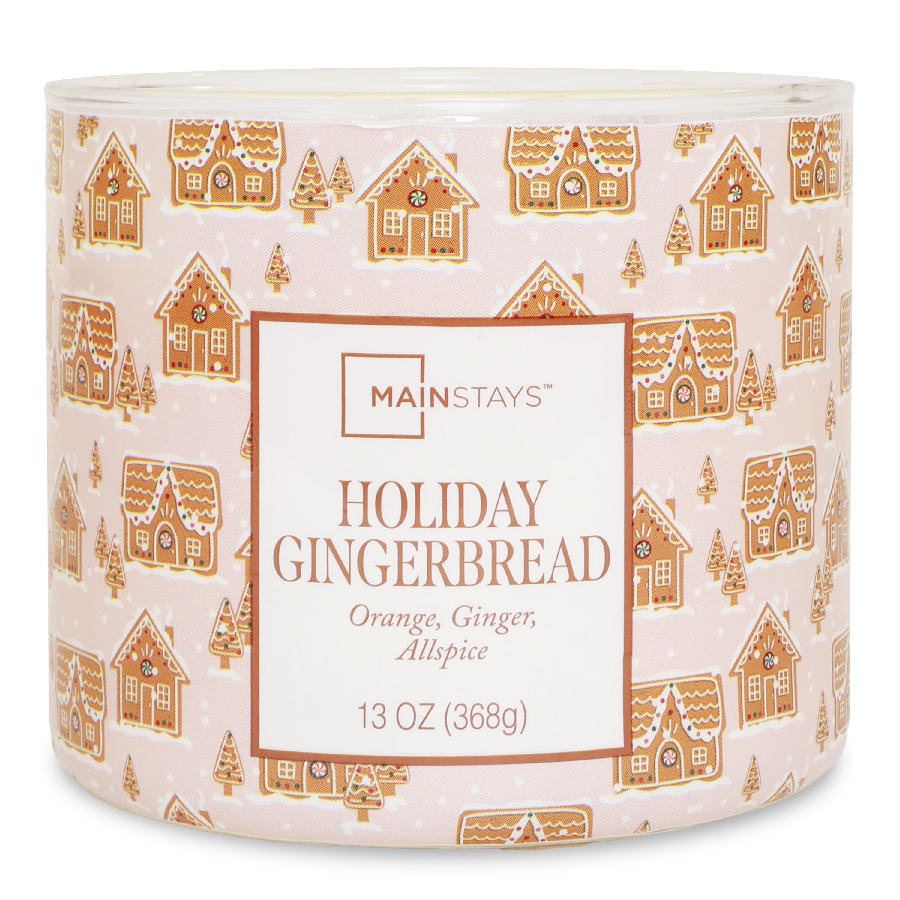 Mainstays 3-Wick Holiday Gingerbread Scented Candle with a Gingerbread House Scene Wrap, 13-Ounce