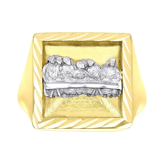 14k 14kt Two-tone Gold Mens Square Head Last Supper Religious Ring