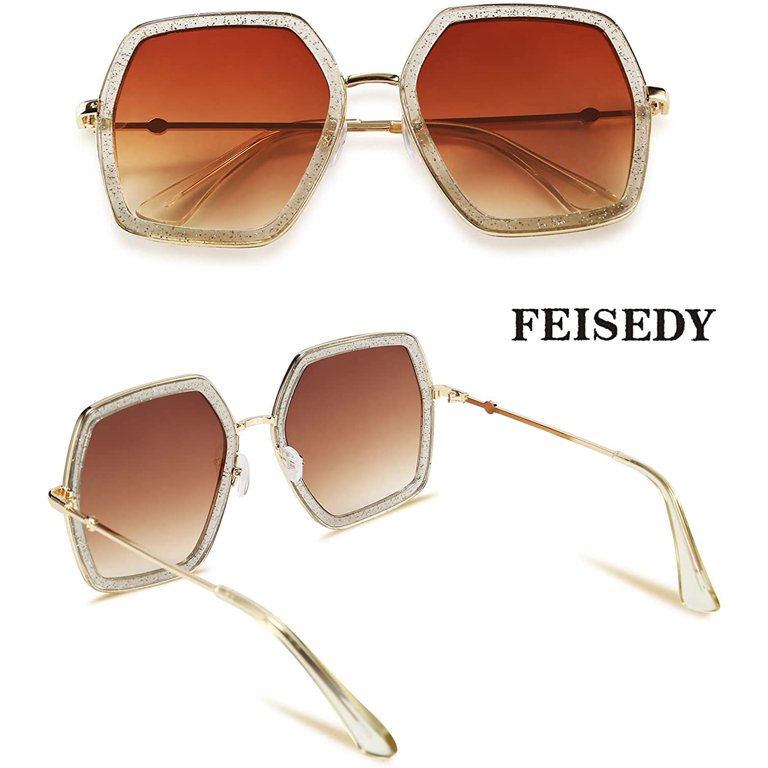 FEISEDY Women Large Hexagon Inspired Sunglasses Fashion  display picture 2