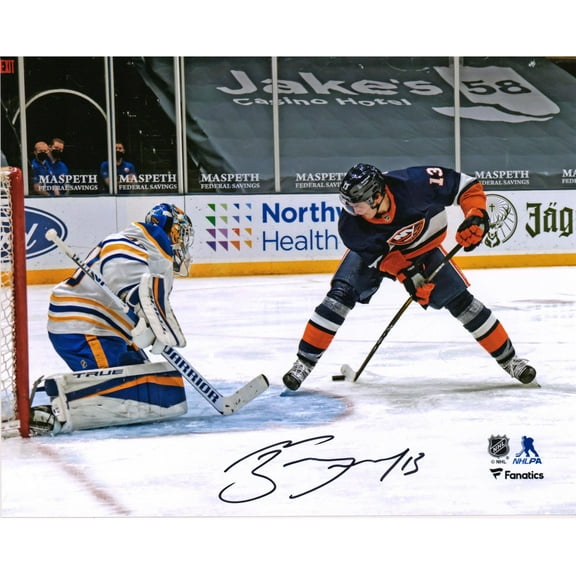 Mathew Barzal New York Islanders Autographed 8" x 10" Goal Between The Legs vs. Buffalo Sabres Photograph