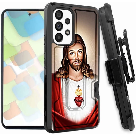 ANJ  Rugged Dual Layered Holster Case w/Kickstand, Card Slot Case   Tempered Glass Cover for Samsung Galaxy A53 5G - Jesus is My Lord