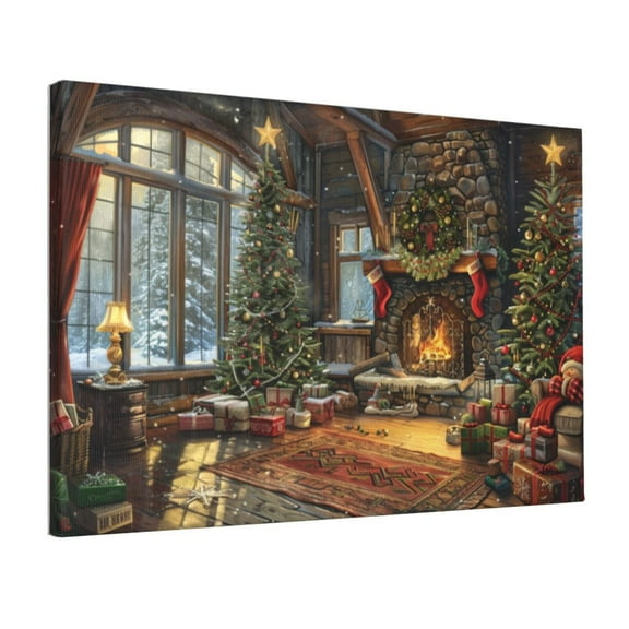 12x18 inch Vintage Paintings Frameless Wall Art Fireplace & Christmas Trees,Bedroom,Kitchen,Apartment Picture Wall Decor Canvas Painting,Classic Christmas Trees & Fireplace Retro Decor Poster