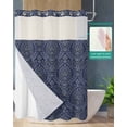thumbnail image 2 of No Hook Shower Curtain with Snap in Liner, Baroque Style Blue Leaves Floral Blooms Botanical Pattern Shower Curtains for Bathroom, Washable Shower Curtain Liner Set with Mesh Top Window, 72"x84", 2 of 6