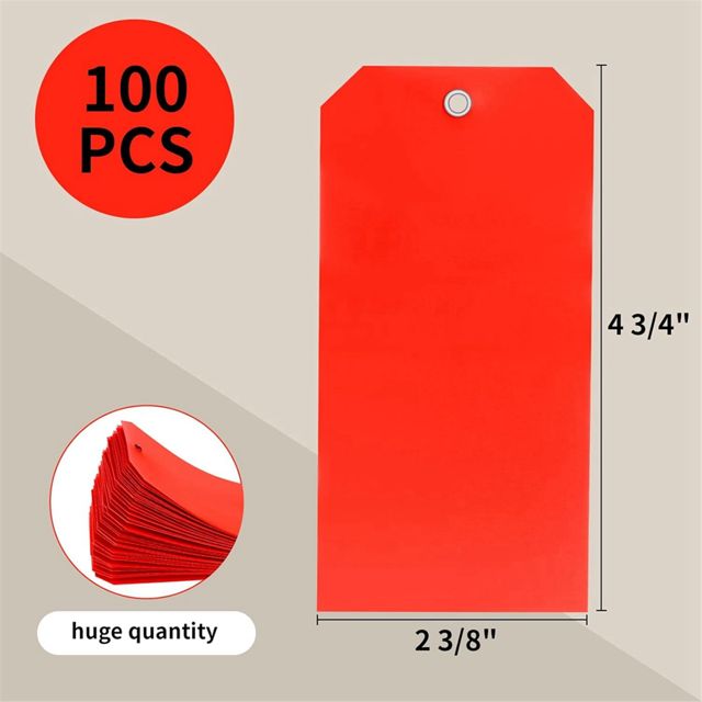 100 Pieces 4 3/4Inch X 2 3/8Inch Plastic Shipping Tags with Wires Blank Labeling Tags Waterproof Hang Tags (Red)