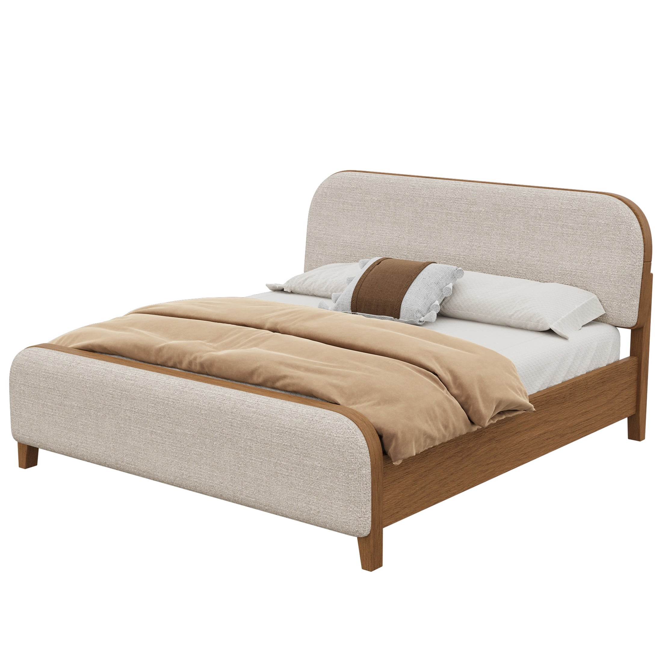 Christopher Knight Home California King Upholstered Platform Bed Frame, Rounded Headboard & Footboard, Natural+Taupe