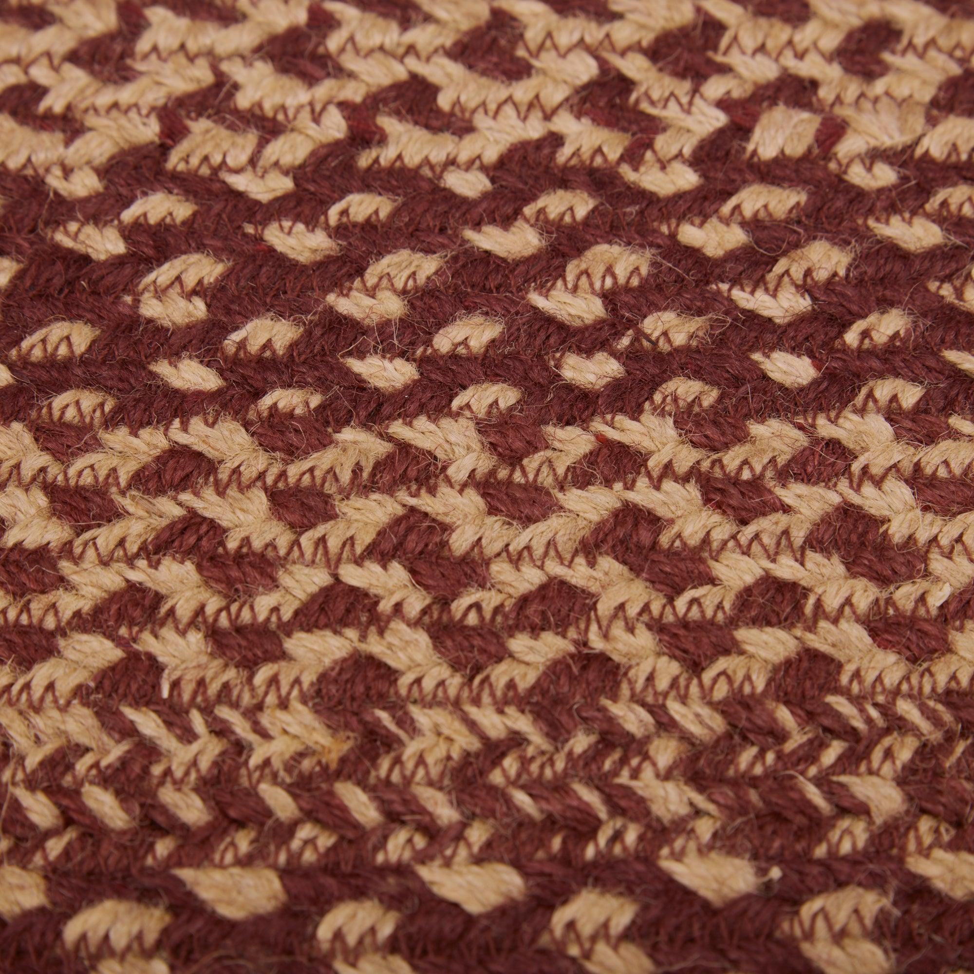 VHC Brands Burgundy Tan Primitive Country Jute Rug Oval, Detached Non-Skid Pad 36x60